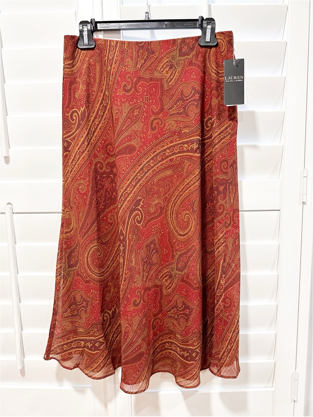 Lauren Ralph Lauren Paisley Crinkle Midi Skirt NWT Pull On Elastic Waist Luxury
